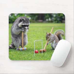 Tapis De Souris Raton laveur et écureuil jouant au croquet