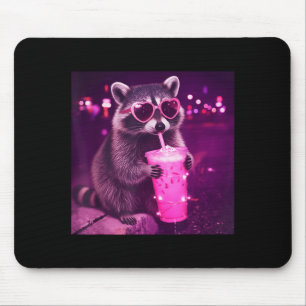 Tapis De Souris Raton laveur rose drôle buvant du café glacé - mig