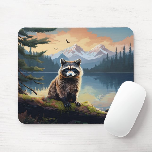 Tapis De Souris Raton laveur sur un lac boisé (Avec souris)
