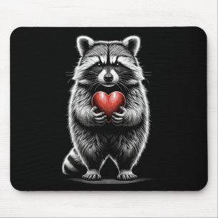 Tapis De Souris Raton laveur tenant un cœur Saint-Valentin Mignon