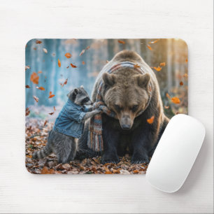 Tapis De Souris Raton lissant une écharpe sur un ours