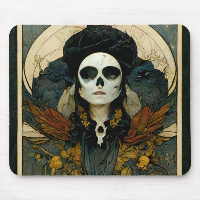 Tapis De Souris Raven Sorcière Imaginaire Horreur Goth Gothique (Devant)