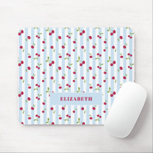 Tapis De Souris Rayes de cerise bleue personnalisées Rétro Mignon