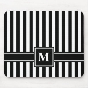 Tapis De Souris Rayure moderne noire avec monogramme