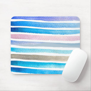Tapis De Souris Rayures aquarelles bleues peintes à la main
