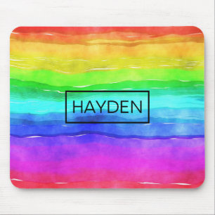 Tapis De Souris Rayures arc-en-ciel aquarelle personnalisées