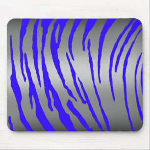 Tapis De Souris Rayures de tigre argentées bleues