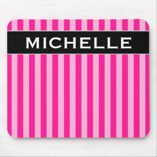 Tapis De Souris Rayures rose-clair et rose-foncé + Nom fait sur