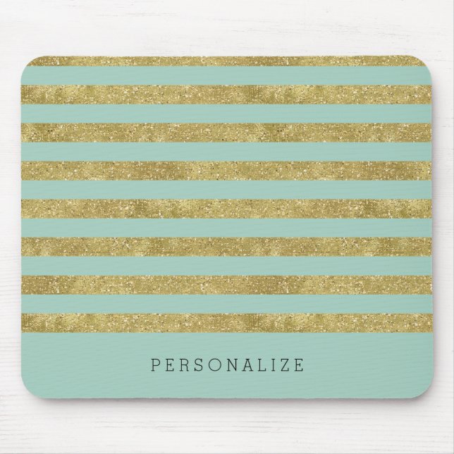 Tapis De Souris Rayures scintillantes de menthe d'or de Faux (Devant)