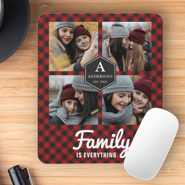 Tapis De Souris Red Buffalo Plaid Lumberjack Family Photo Collage (Créateur téléchargé)