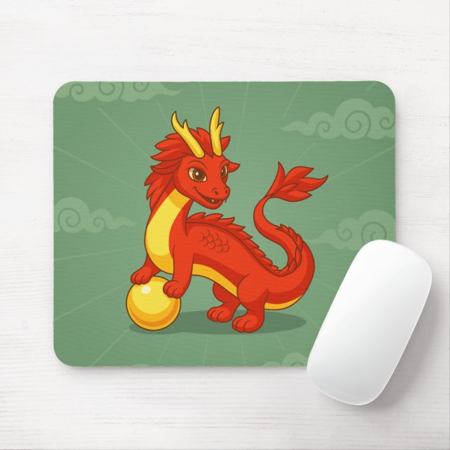 Tapis De Souris Red Chinese Dragon on Green (Avec souris)