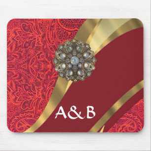 Tapis De Souris Red damask & gold swirl