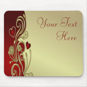 Tapis De Souris Red & Gold Hearts & Scrolls