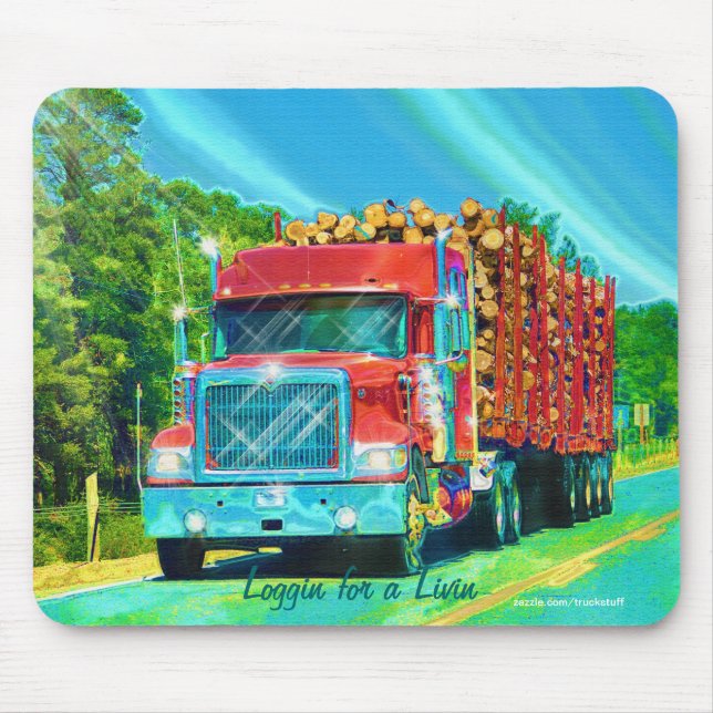 Tapis De Souris Red Logging Truck Highway Driving Art Mousepad (Devant)