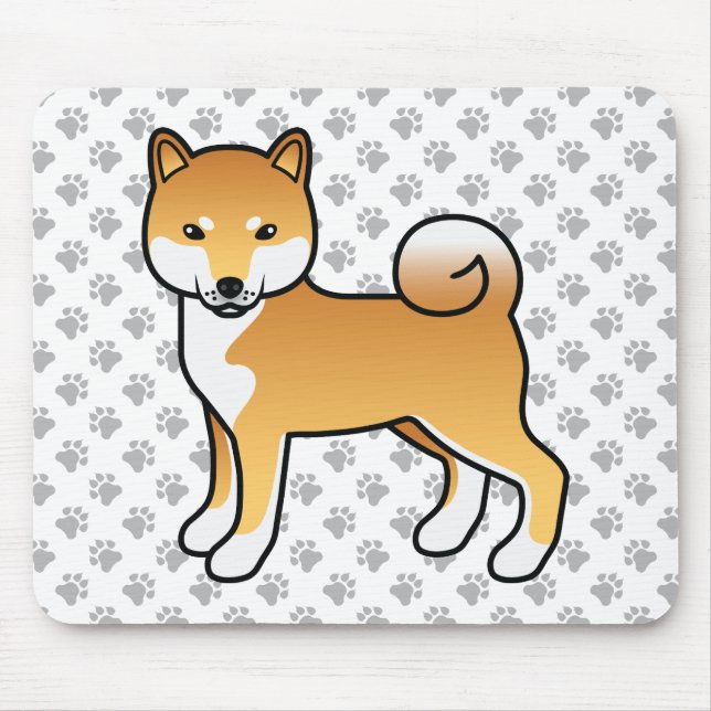 Tapis De Souris Red Shiba Inu mignonne caricature Chien & Pâtes (Devant)