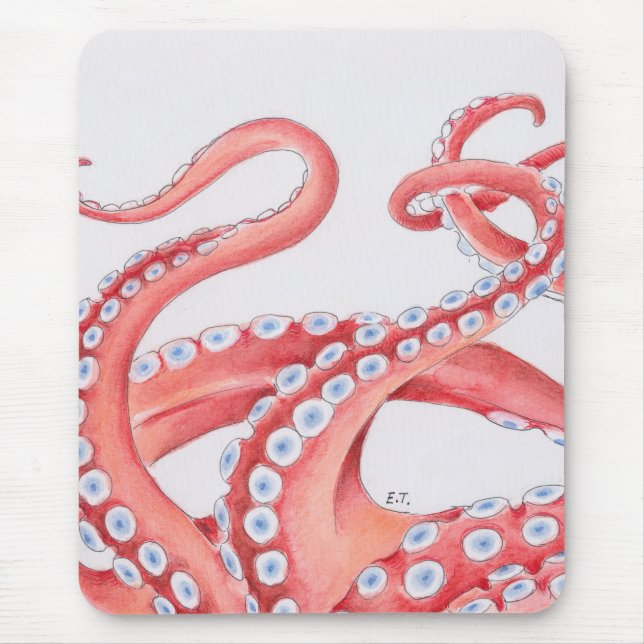 Tapis De Souris Red Tentacles Octopus Watercolor (Devant)