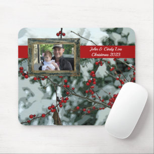 Tapis De Souris Red Winter Berries Noël Souris de Noël Panier