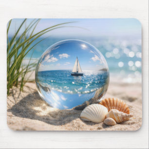 Tapis De Souris Reflet de voilier dans une sphère de verre