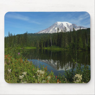Tapis De Souris Réflexion du lac Rainier avec Fleurs sauvages