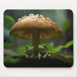 Tapis De Souris Refuge Rainy Day : Frogs Shelter Sous Champignons