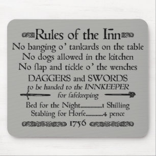 Tapis De Souris Règles de l'auberge, signe du 18ème siècle