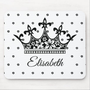 Tapis De Souris Reine couronne floral noir blanc belle vintage