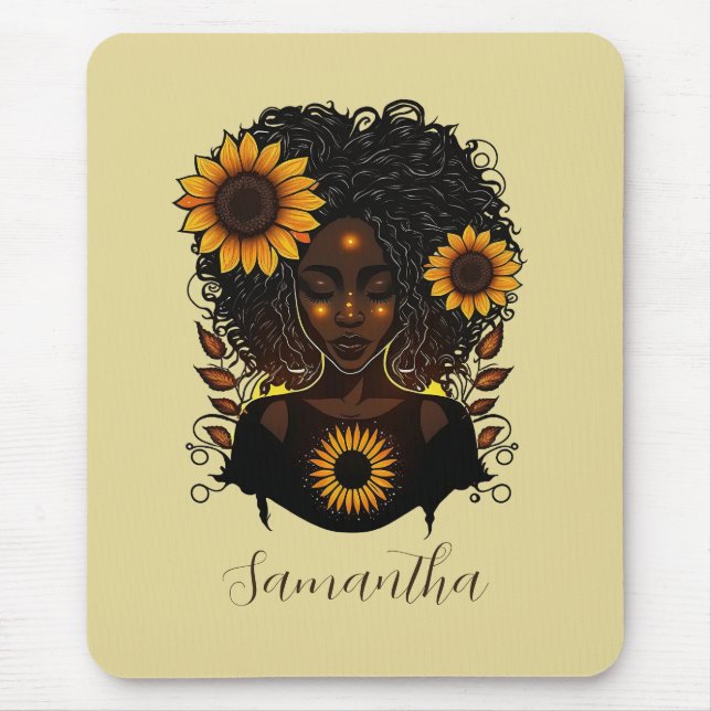 Tapis De Souris Reine des tournesols Afro femme (Devant)