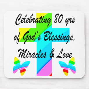 TAPIS DE SOURIS RELIGIEUX PERSONNALISÉ 80E ANNIVERSAIRE CONCEPTION