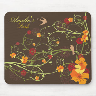 Tapis De Souris Remous jaunes de ketmie et floral élégant