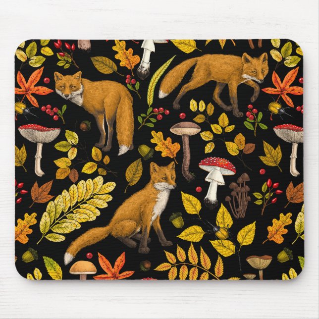 Tapis De Souris Renard d'automne sur noir (Devant)