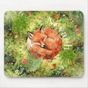 Tapis De Souris Renard endormi fantaisiste Illustration de forêt