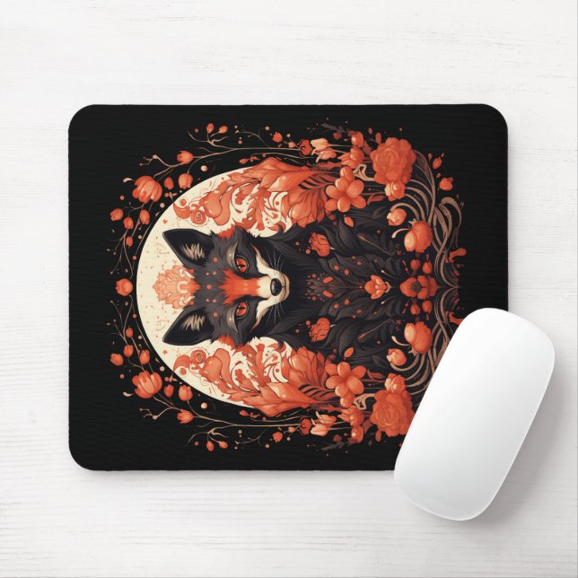 Tapis De Souris Renard gothique et fleurs Mousepad (Avec souris)