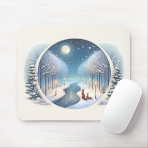 Tapis De Souris Renards d'hiver au bord d'une rivière enneigée sou