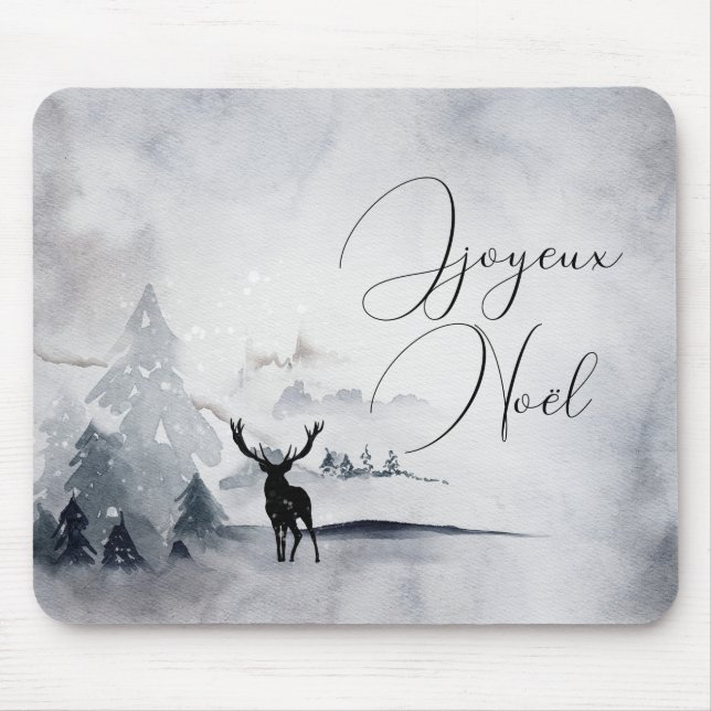 Tapis De Souris Rennes dans l'Aquarelle gris sauvage Noël (Devant)