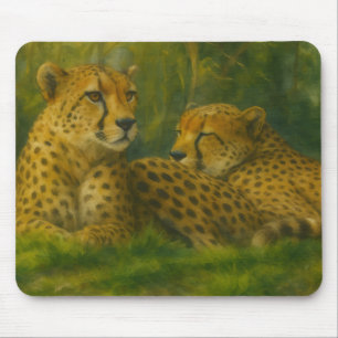 Tapis De Souris Repose de Cheetah Duo dans le cadre de la forêt