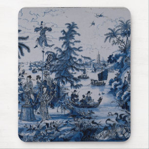 Tapis De Souris Repro Chinoiserie Delft Carrelage bleu et blanc
