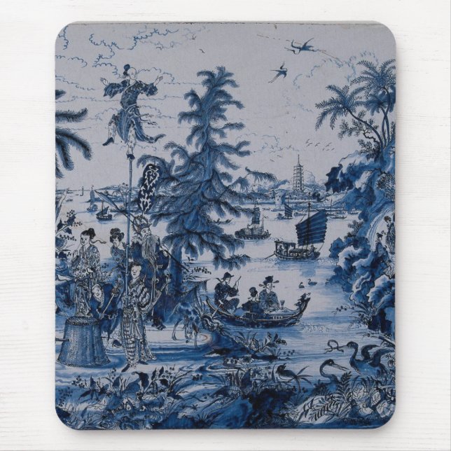 Tapis De Souris Repro Chinoiserie Delft Carrelage bleu et blanc (Devant)