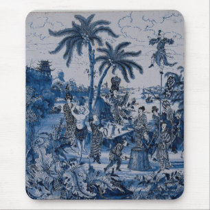 Tapis De Souris Repro Chinoiserie Delft Carrelage bleu et blanc