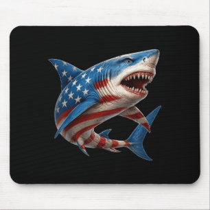 Tapis De Souris Requin Rétro Drapeau Américain 4 juillet Indépenda