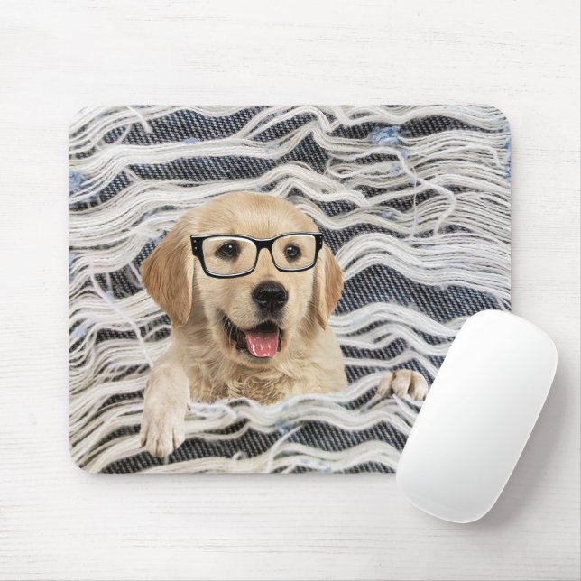 Tapis De Souris Retriever d'or avec lunettes (Avec souris)
