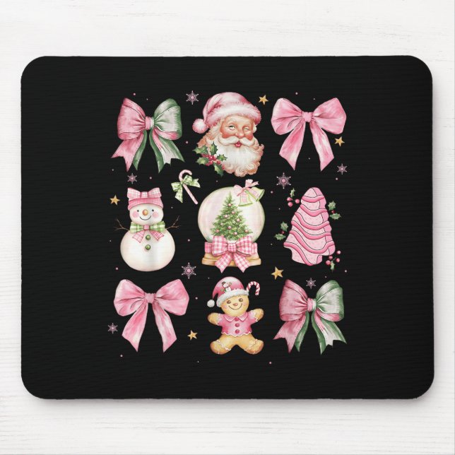 Tapis De Souris Retro Coquette Bow Nk Christmas Tree Snowman Xmas  (Devant)