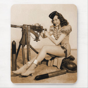 Tapis De Souris Rétro fille vintage d'artilleur de machine de