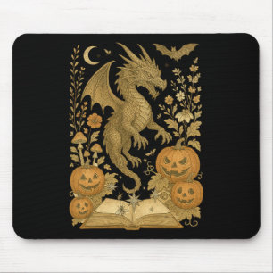 Tapis De Souris Retro Floral Dragon Livre Citrouille Lecture Éffra