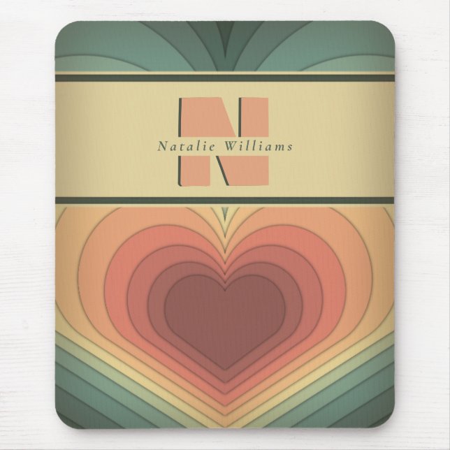 Tapis De Souris Retro Funky Romantique Monogramme Coeur Mousepad (Devant)