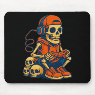 Tapis De Souris Retro Halloween squelette joueur vidéo de jeux gar