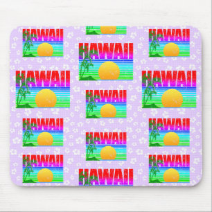 Tapis De Souris Rétro Hawaii Sunset Beach Hibiscus violet