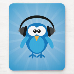 Tapis De Souris Rétro hibou bleu génial avec des écouteurs