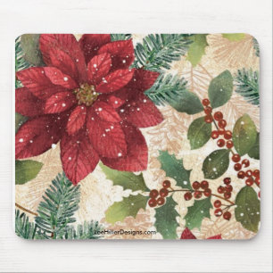 Tapis De Souris Retro les années 50 Noël Poinsettia Mousepad