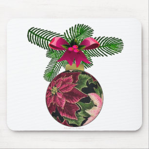 Tapis De Souris Retro les années 50 Poinsettia Ornement Bourgogne