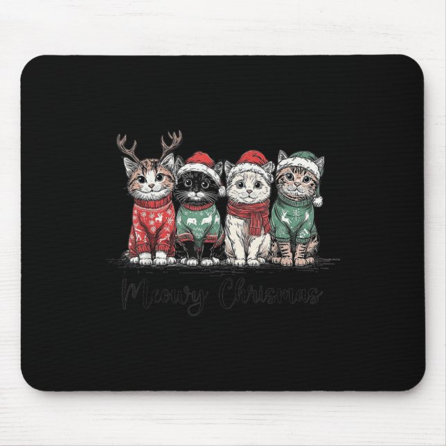 Tapis De Souris Retro Meowy Christmas Cute Cats With Santa Claus H (Devant)